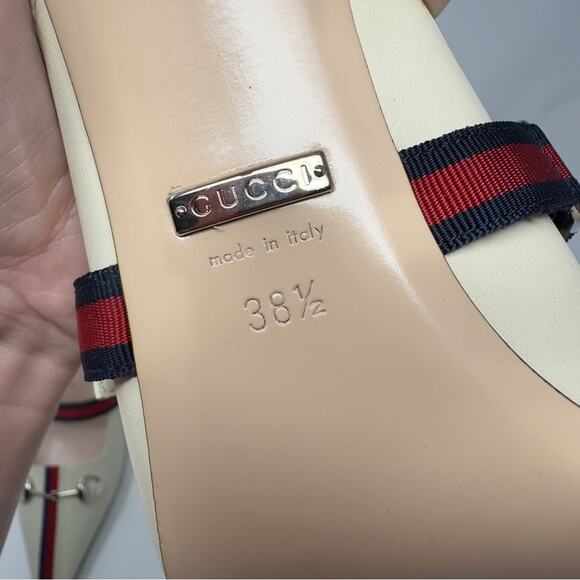 Gucci Emma White Leather Web Trim Mules Size 38.5 - Picture 12 of 12